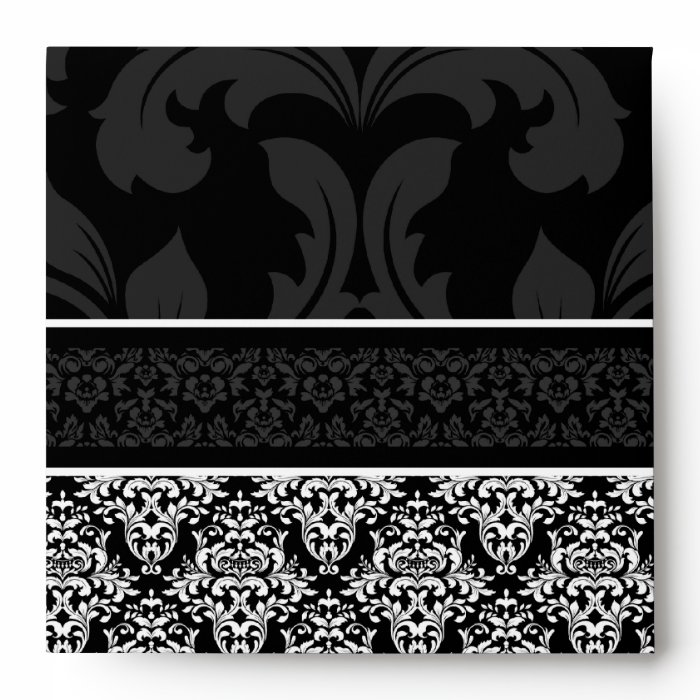 Square Black and White Damask Lined Envelopes