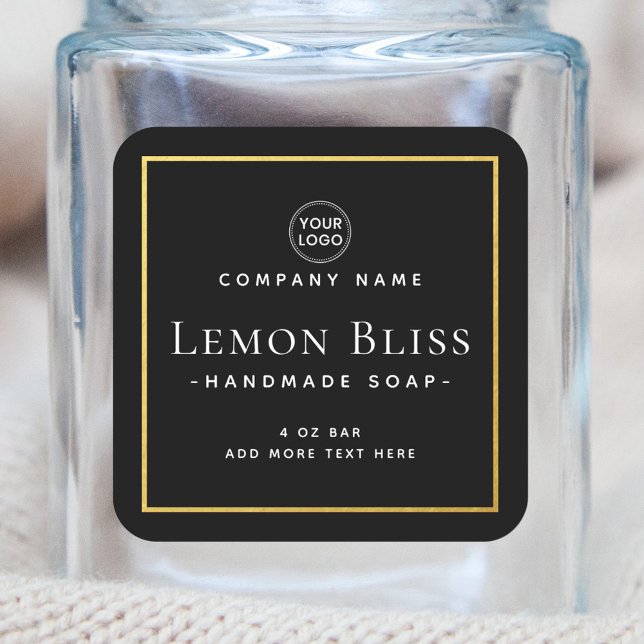 Square black faux gold thin border product label (Creator Uploaded)