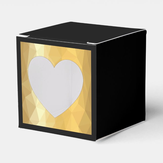 Square black favor box with golden heart. (Front Side)
