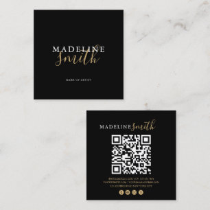 Square Black Gold Script QR code Business Card