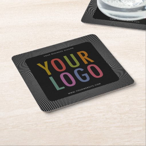 Square Black Pulpboard Paper Coasters Company Logo Zazzle