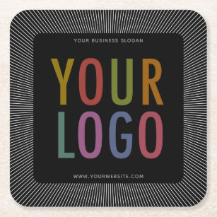 Square Black Pulpboard Paper Coasters Company Logo