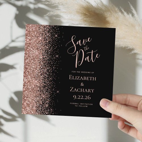 Square Black Rose Gold Save the Date Announcement