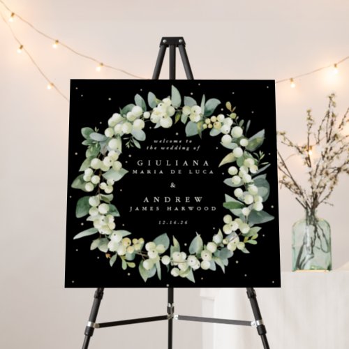 Square Black SnowberryEucalyptus Wedding Welcome Foam Board