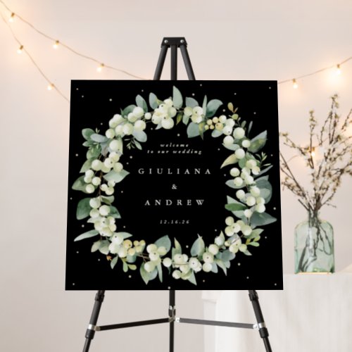 Square Black SnowberryEucalyptus Wedding Welcome Foam Board