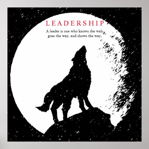 Square Black White Inspirational Leadership Wolf Poster