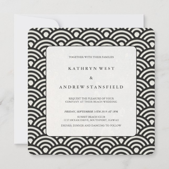 Square Black + White Patterned Wedding Invitation (Front)