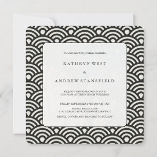Square Black + White Patterned Wedding Invitation