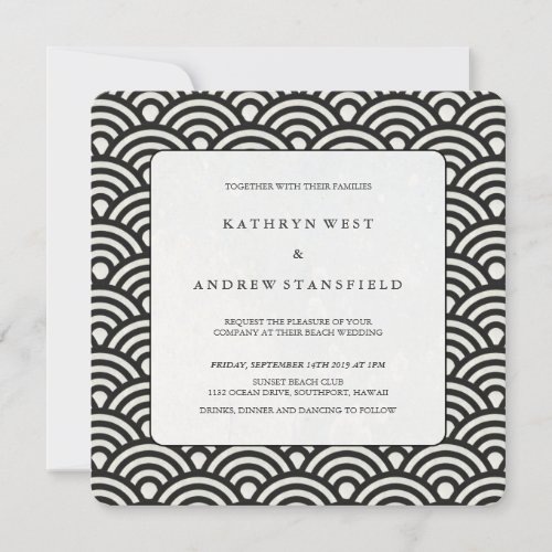 Square Black  White Patterned Wedding Invitation