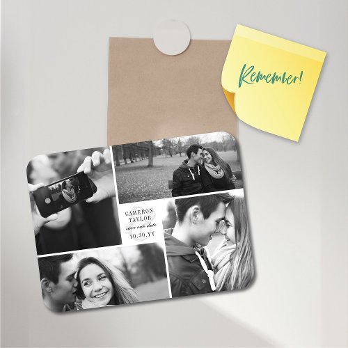 Square Block 4 Photo Collage Modern Save The Date Magnet