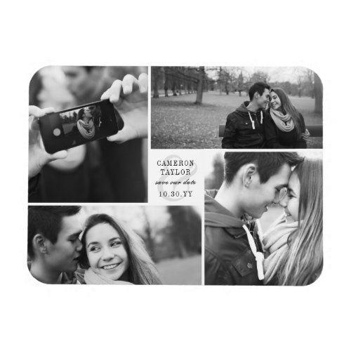 Square Block 4 Photo Collage Modern Save The Date Magnet
