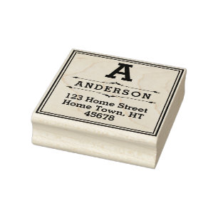 Square Block Monogram Return Address Rubber Stamp