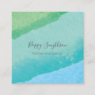 Square Blue and Green Modern Watercolor Business Card
