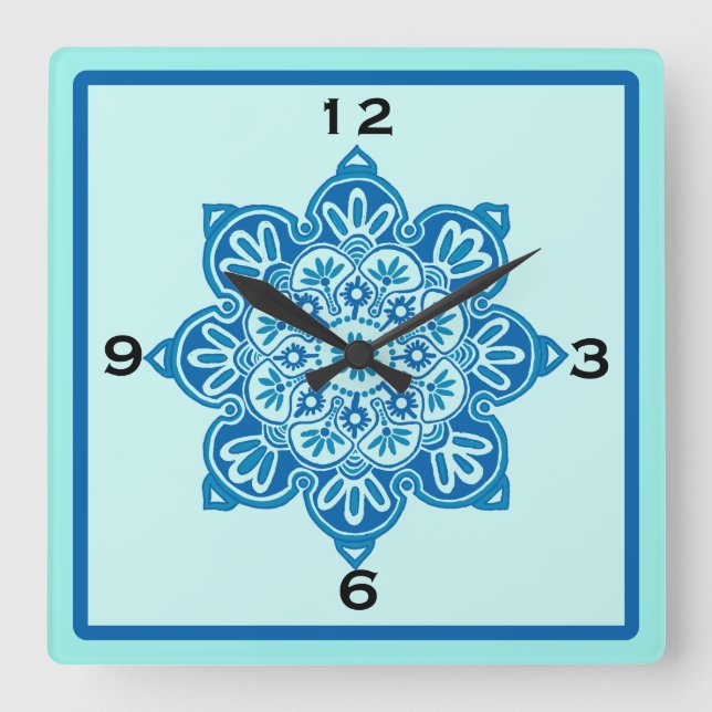 Square  blue and Turquoise Wall clock (Front)