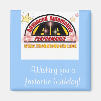 square blue birthday magnet from Advanced Auto