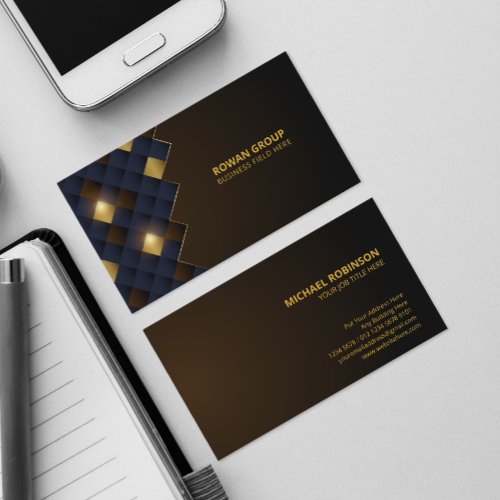 Square Blue Brown Gold Pattern  Luxury Business Card