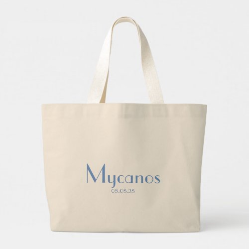 Square Blue Custom Name And Destination Stylish Large Tote Bag