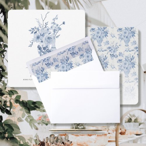 Square Blue n White Floral Elegant Bridal Shower Envelope Liner