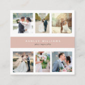 Square Blush Pink Photo Collage Photographer Square Business Card (Front)