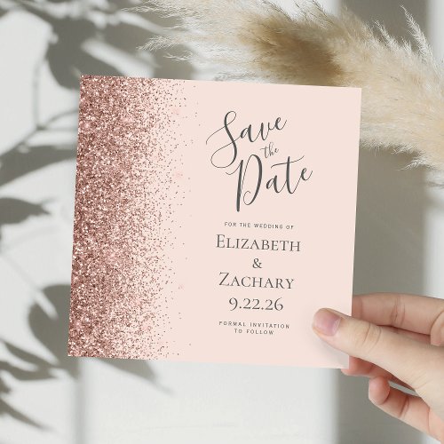 Square Blush Pink Rose Gold Save the Date Announcement