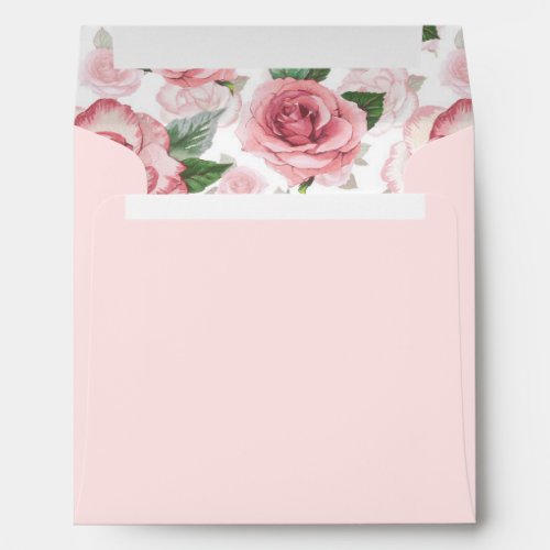 Square Blush Pink Roses Wedding Return Address Envelope