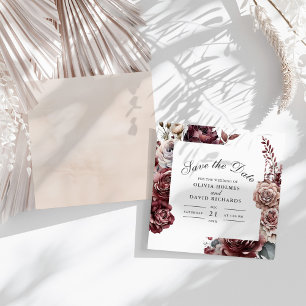 Square Boho Floral Save the Date Card – Beige Back