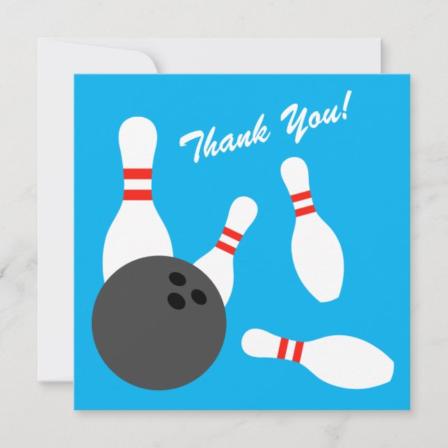 Square bowling Birthday party thank you cards (Front)