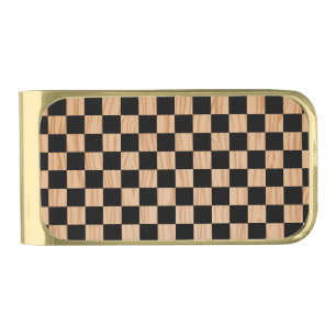 Square Box Checkers Classic Favor Boxes Gold Finish Money Clip