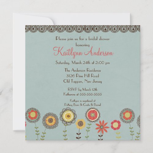 Square Brown Floral Bridal Shower Invitation