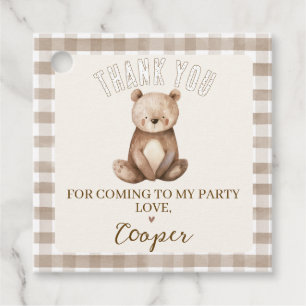 Square Brown Our Little Bear Birthday Favor Tags