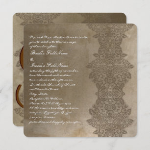 Square Brown Vintage Damask Wedding Invitation