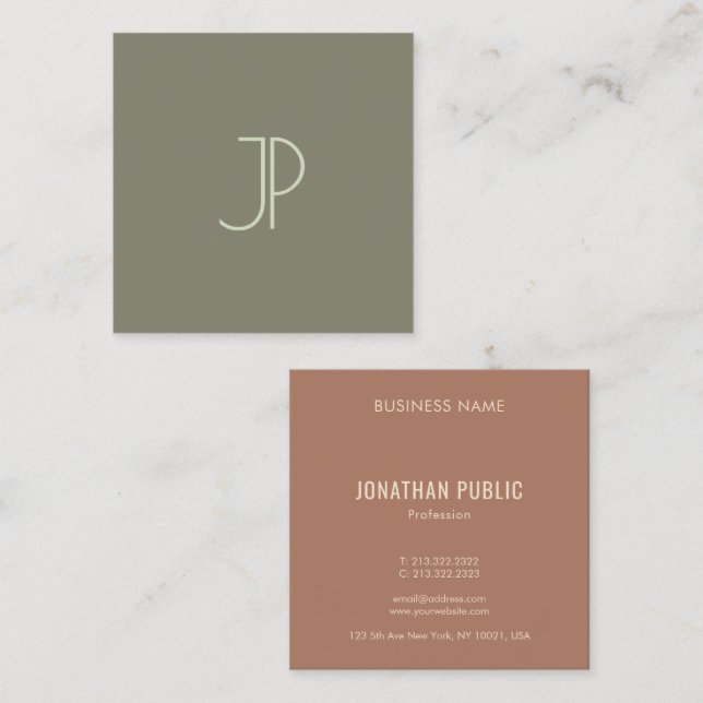 Square Business Cards Monogram Initial Elegant (Front/Back)