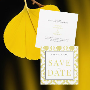 Square Buttery Yellow Damask Wedding Save Date  Save The Date