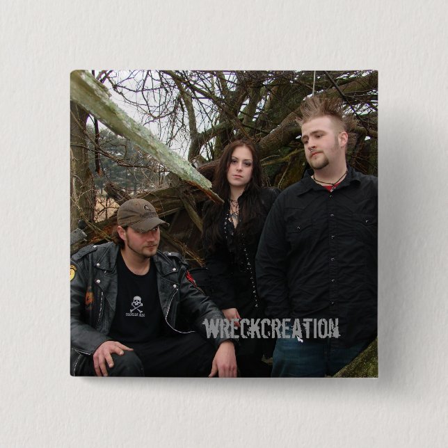 Square Button with Wreckcreation Band Photo (Front)