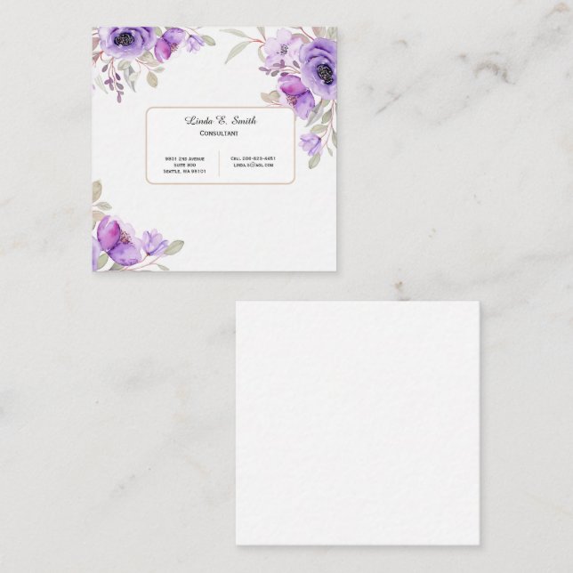 Square Calling Card-Purple Floral Card (Front/Back)
