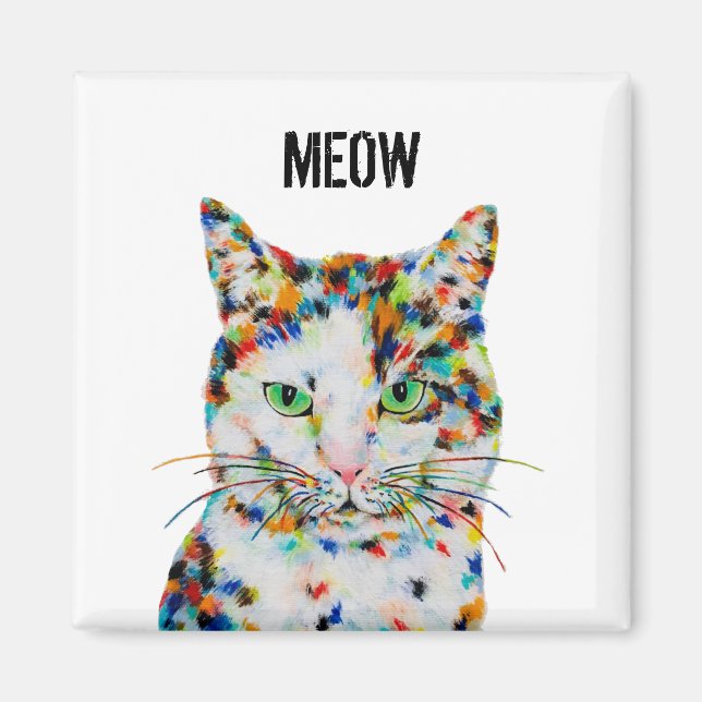 Square Cat Meow Magnet (Front)