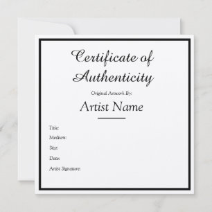 Square Certificate of Authenticity for Art Craft Invitation