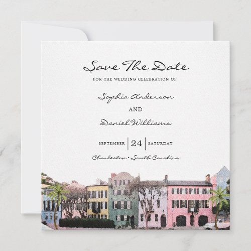 Square Charleston Rainbow Row Save The Date Invitation