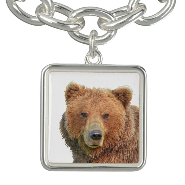 Square Charm Bracelet Silver Plated of grizzly (Design)