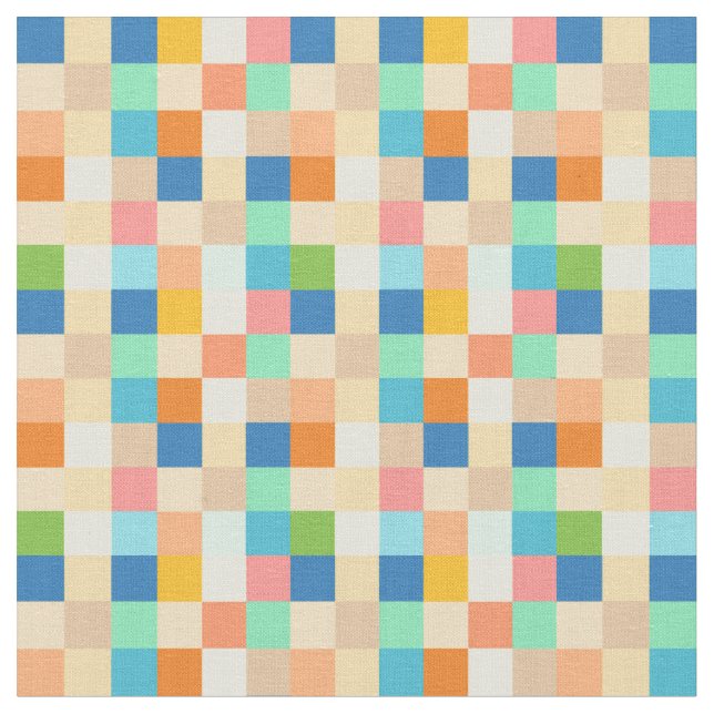 Square Checkerboard Multicolor Bright Rainbow Fabric (Close Up)