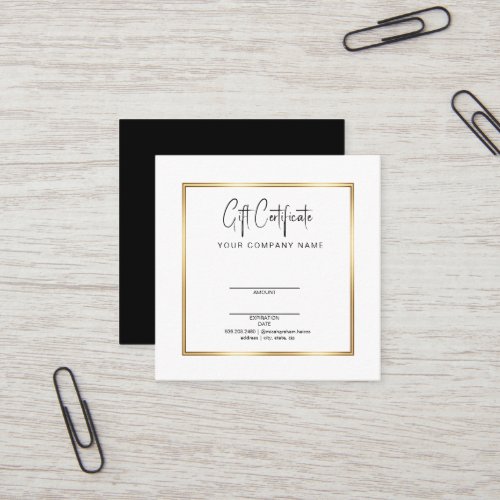 Square Chic Black and Gold Salon Gift Certificate