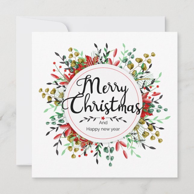 Square Christmas Card Flower Wreath (Front)