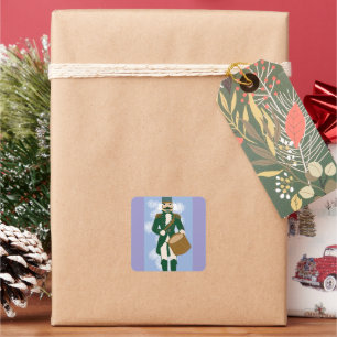 Square Christmas Nutcracker Sticker Frosted Blue