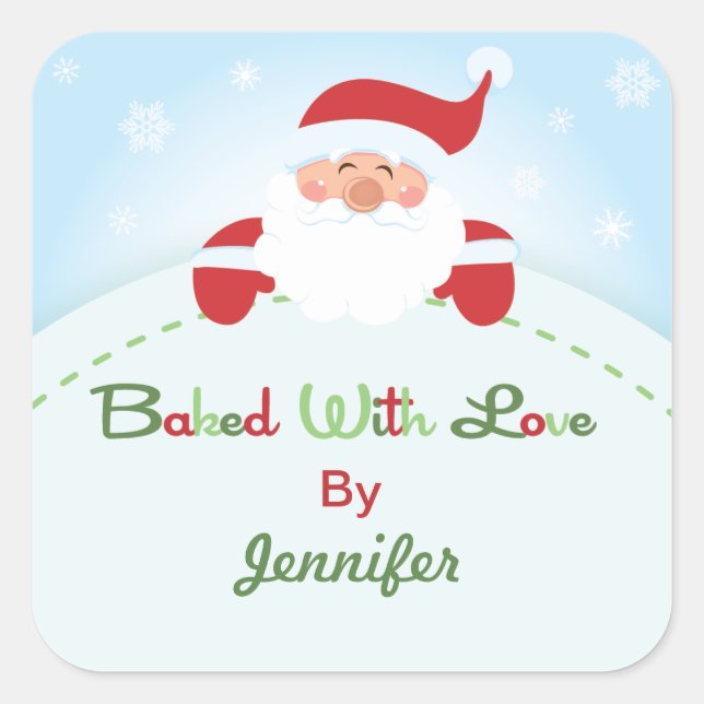 Square Christmas Santa  Baking label Stickers (Front)