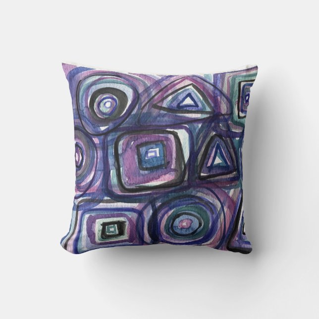 Square & Circles Retro Water Color Pillow (Front)