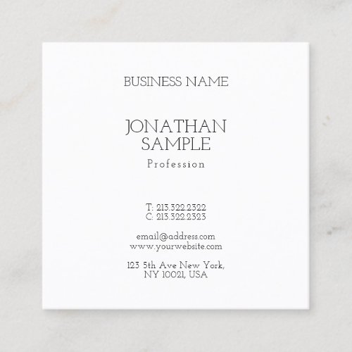 Square Classy Simple Modern Professional Trendy Square Business Card