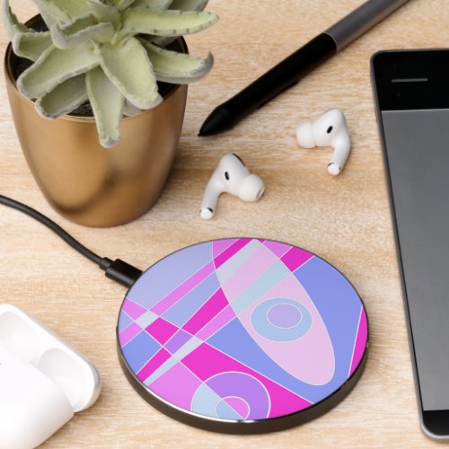 Square Clock Abstract Surfing Hot Purple Pink Wireless Charger