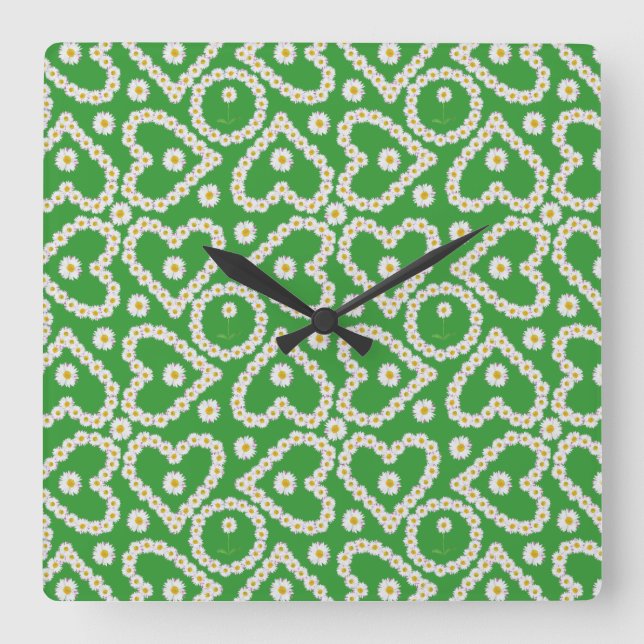 Square Clock to Customize, Daisy Chains Green (Front)
