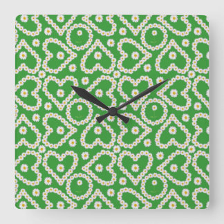 Square Clock to Customize, Daisy Chains Green