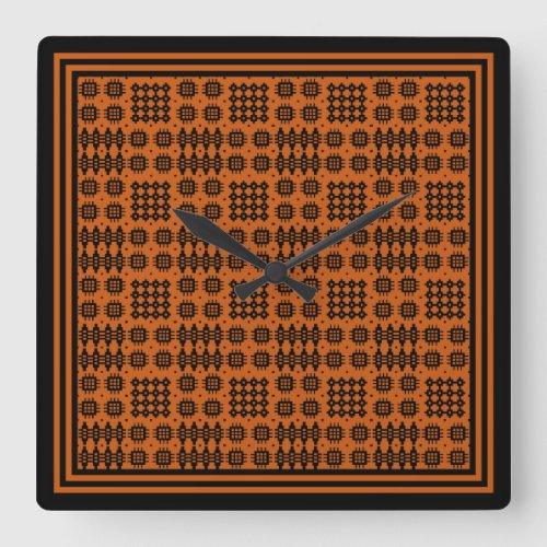 Square Clock Welsh Tapestry Pattern Terracotta Square Wall Clock